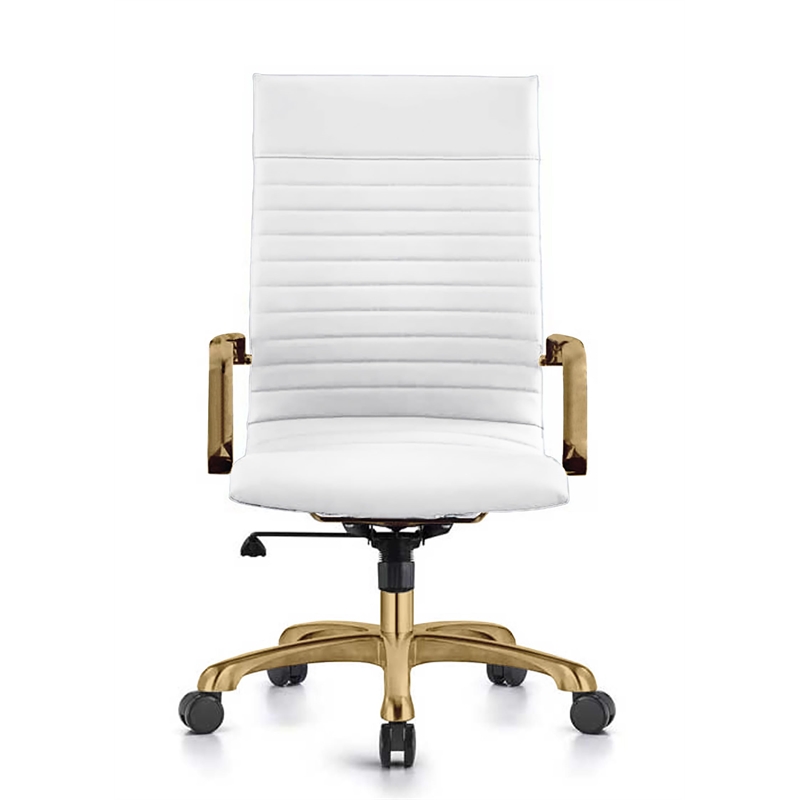 UrbanPro Modern High-Back Faux Leather Office Chair With Gold Frame in White