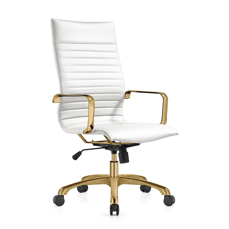 UrbanPro Modern High-Back Faux Leather Office Chair With Gold Frame in White