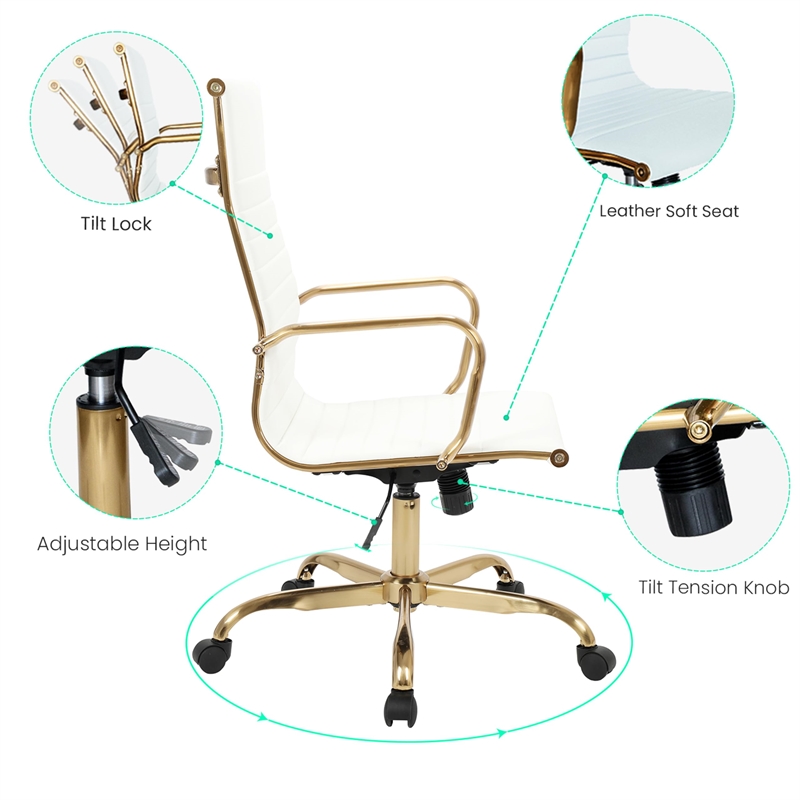 UrbanPro Modern High-Back Faux Leather Office Chair With Gold Frame in White