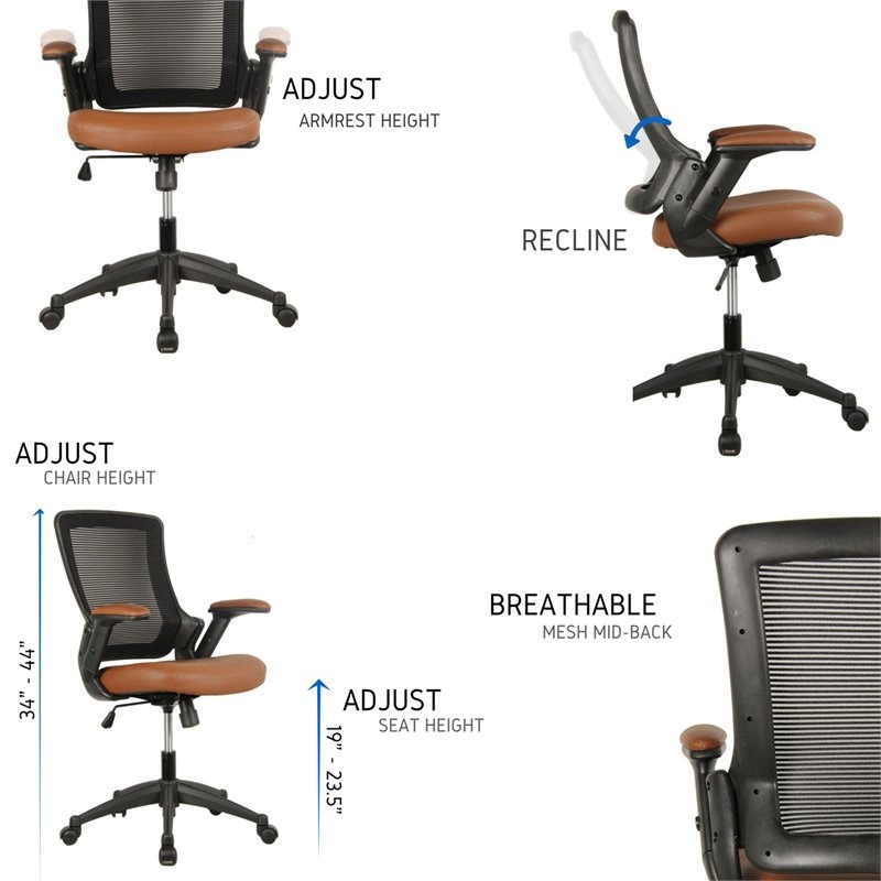 UrbanPro Faux Leather/Mesh Mid-Back Task Office Chair in Brown/Black