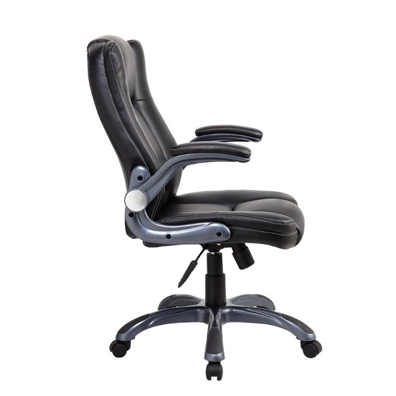 UrbanPro Faux Leather Medium Back Manager Chair with Flip-up Arms in Black