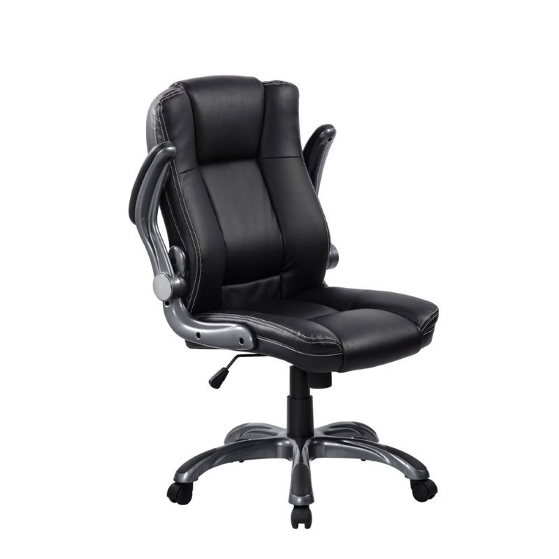 UrbanPro Faux Leather Medium Back Manager Chair with Flip-up Arms in Black