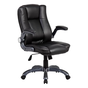 UrbanPro Faux Leather Medium Back Manager Chair with Flip-up Arms in Black