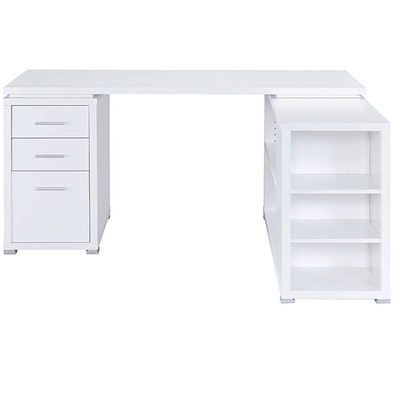 UrbanPro Contemporary Wood L Shaped Writing Desk in White/Silver