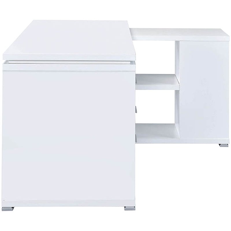 UrbanPro Contemporary Wood L Shaped Writing Desk in White/Silver