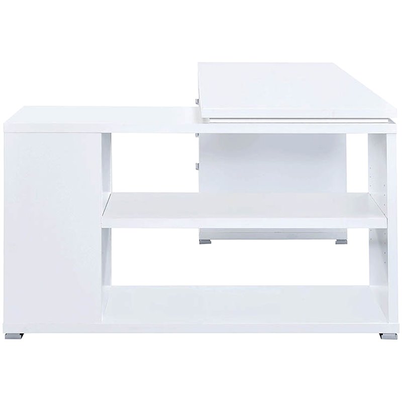 UrbanPro Contemporary Wood L Shaped Writing Desk in White/Silver