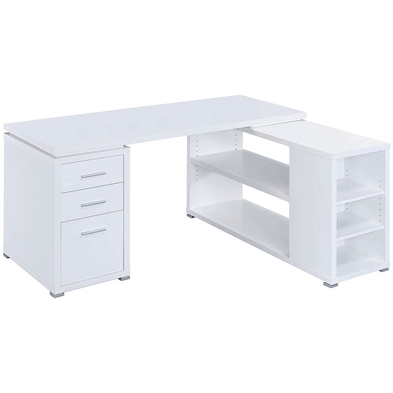 UrbanPro Contemporary Wood L Shaped Writing Desk in White/Silver