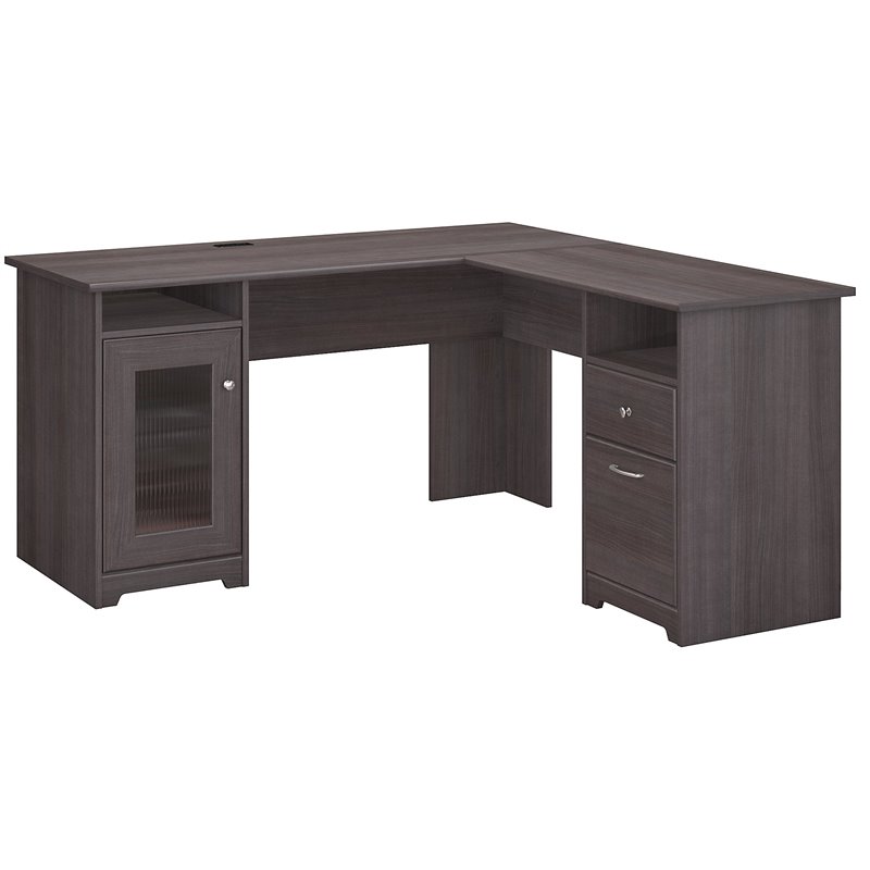 UrbanPro Traditional L Desk with storage in Heather Gray