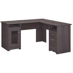 urbanpro traditional l desk with storage in heather gray