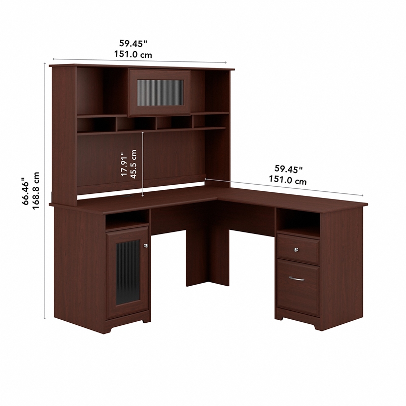 UrbanPro Modern L Shaped Desk with Hutch in Harvest Cherry