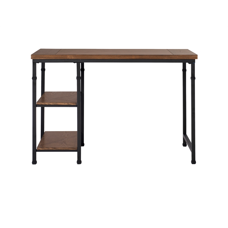 UrbanPro Transitional Wood Desk with 2 Shelves in Brown Stained/Black