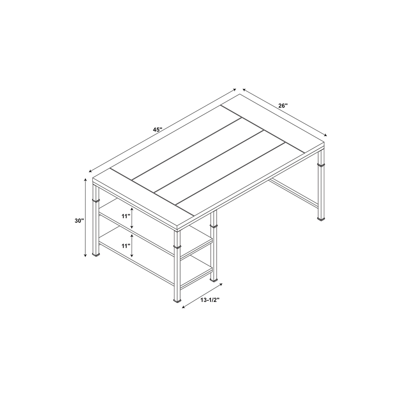 UrbanPro Transitional Wood Desk with 2 Shelves in Brown Stained/Black