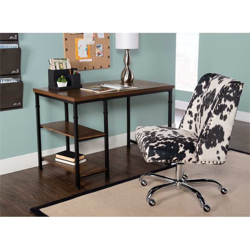 UrbanPro Transitional Wood Desk with 2 Shelves in Brown Stained/Black