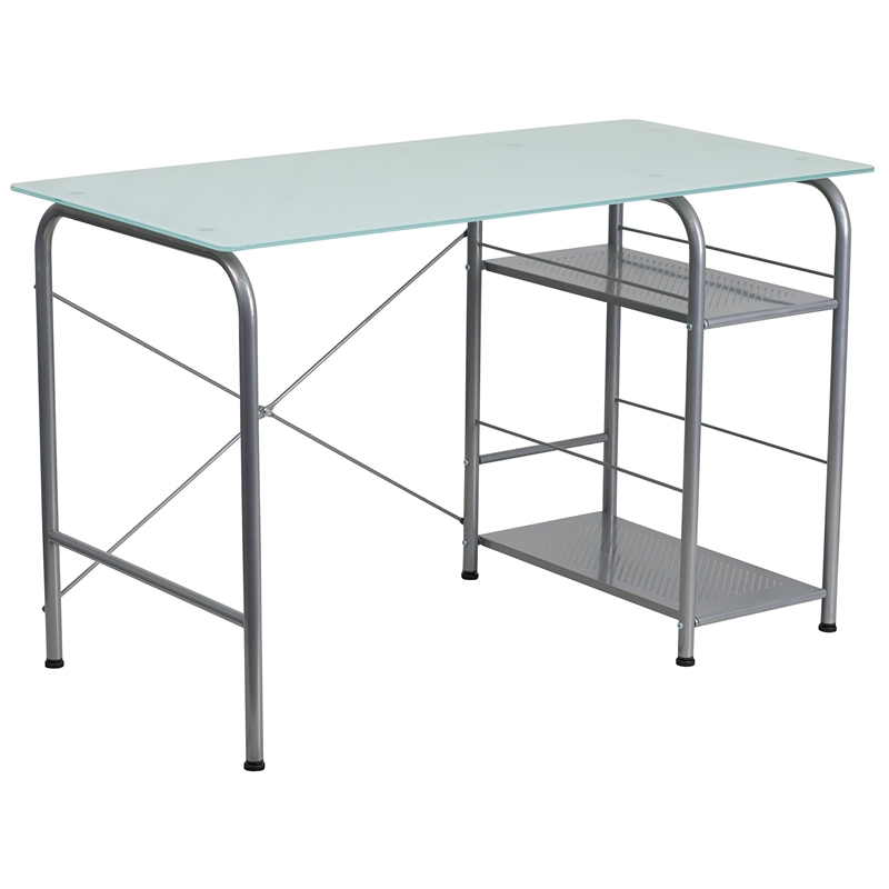 UrbanPro Contemporary Glass Top Home Office Desk in Silver