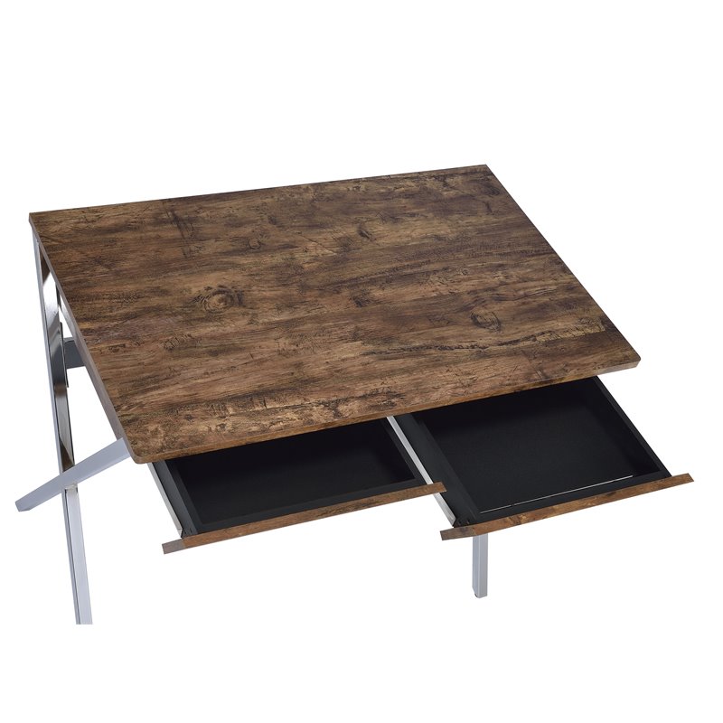UrbanPro Transitional Home Office Desk in Weathered Oak and Chrome