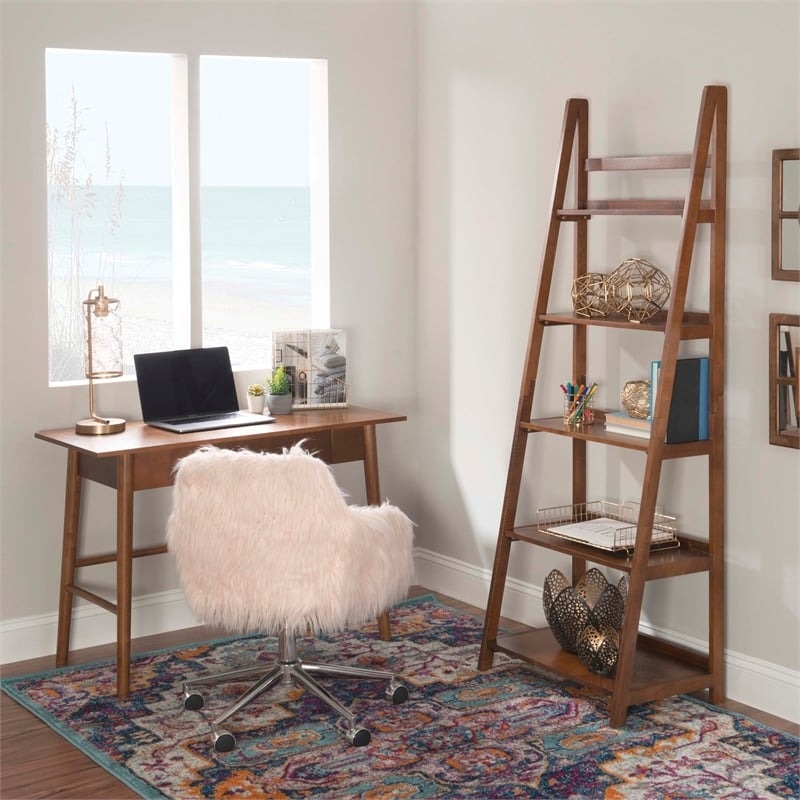UrbanPro 1-Drawer Mid-Century Wood Desk w/ Rounded Legs in Warm Walnut