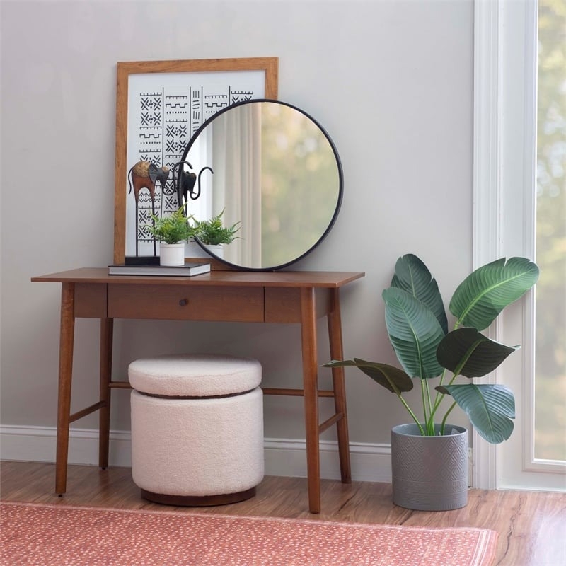 UrbanPro 1-Drawer Mid-Century Wood Desk w/ Rounded Legs in Warm Walnut