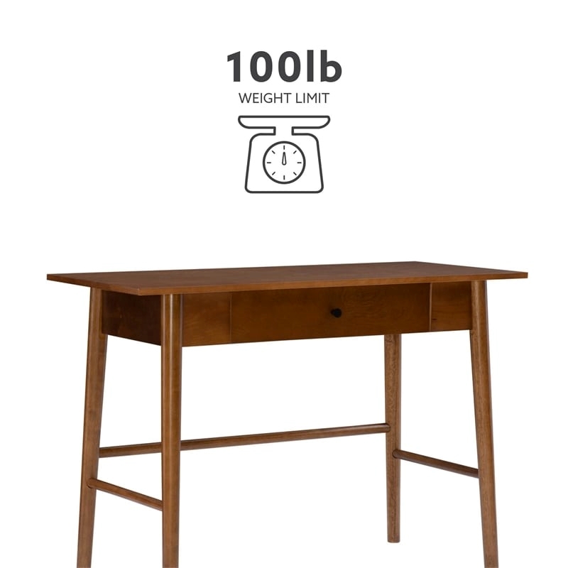 UrbanPro 1-Drawer Mid-Century Wood Desk w/ Rounded Legs in Warm Walnut