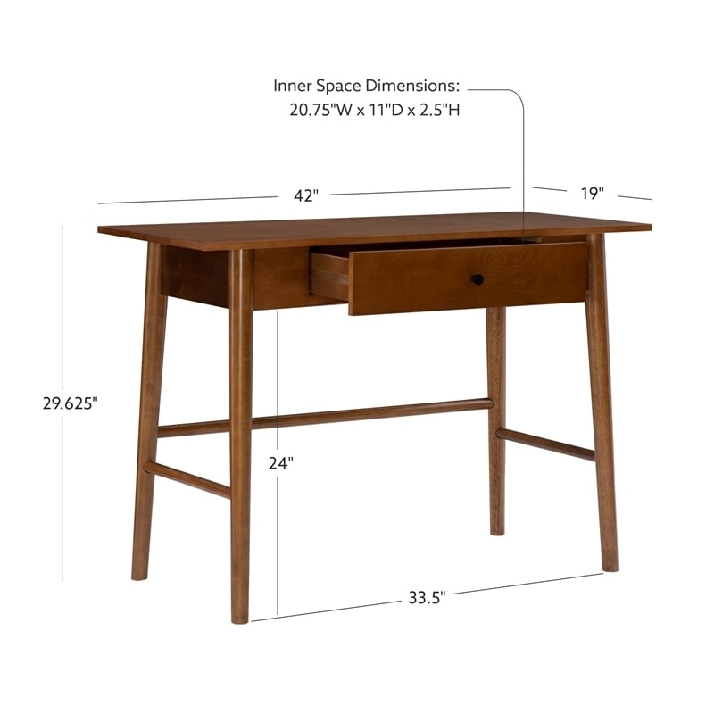 UrbanPro 1-Drawer Mid-Century Wood Desk w/ Rounded Legs in Warm Walnut