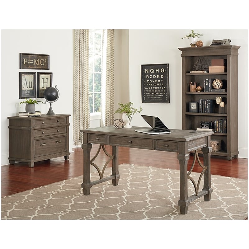 UrbanPro Farmhouse Traditional Wood Writing Desk in Weathered Dove