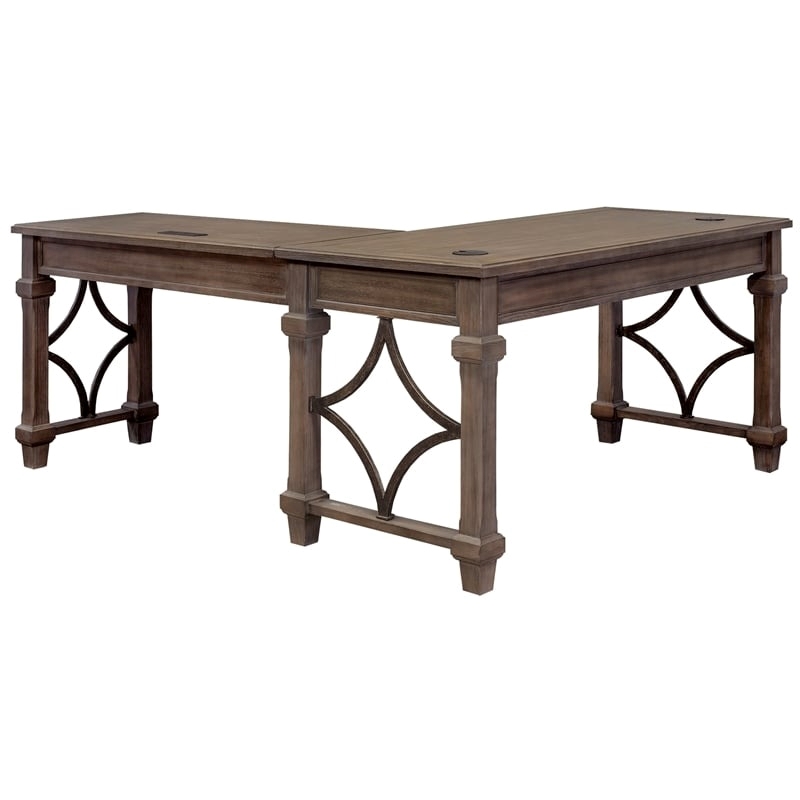 UrbanPro Traditional Wood Open L-Shaped Home Office Desk in Weathered Dove Brown