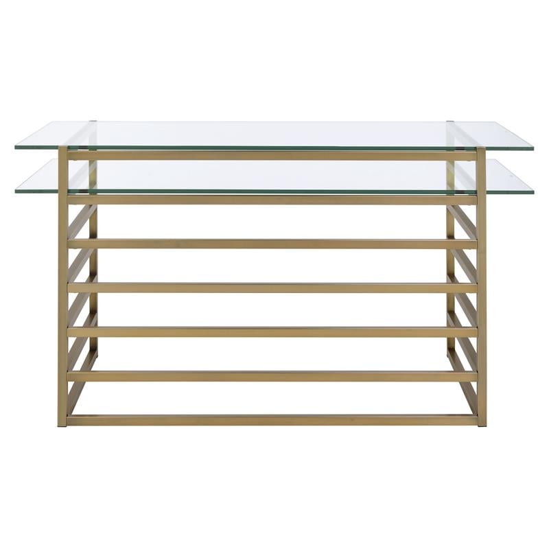 UrbanPro Modern Glass Rectangular Top 1-Shelf Desk in Antique Gold and Clear