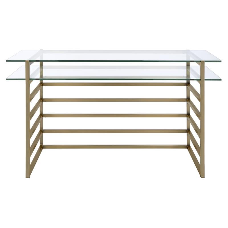 UrbanPro Modern Glass Rectangular Top 1-Shelf Desk in Antique Gold and Clear
