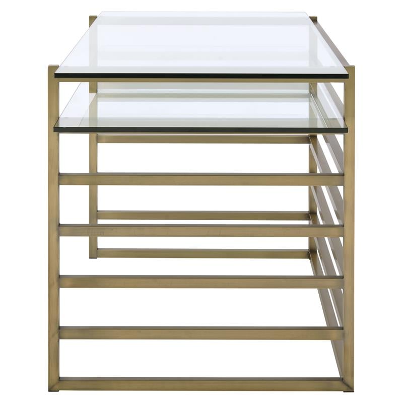 UrbanPro Modern Glass Rectangular Top 1-Shelf Desk in Antique Gold and Clear