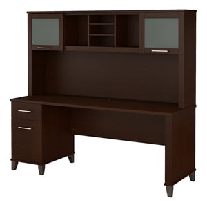 UrbanPro 72&quot Wood Office Desk with Drawers and Hutch in Mocha Cherry