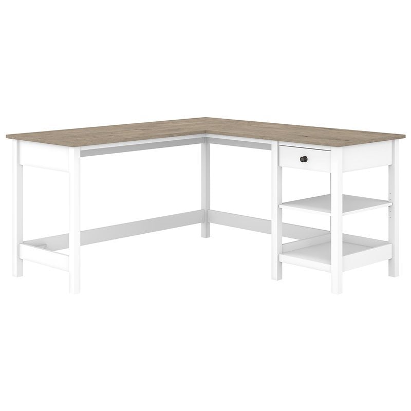 UrbanPro Contemporary 60W L Shaped Computer Desk in Shiplap Gray / White