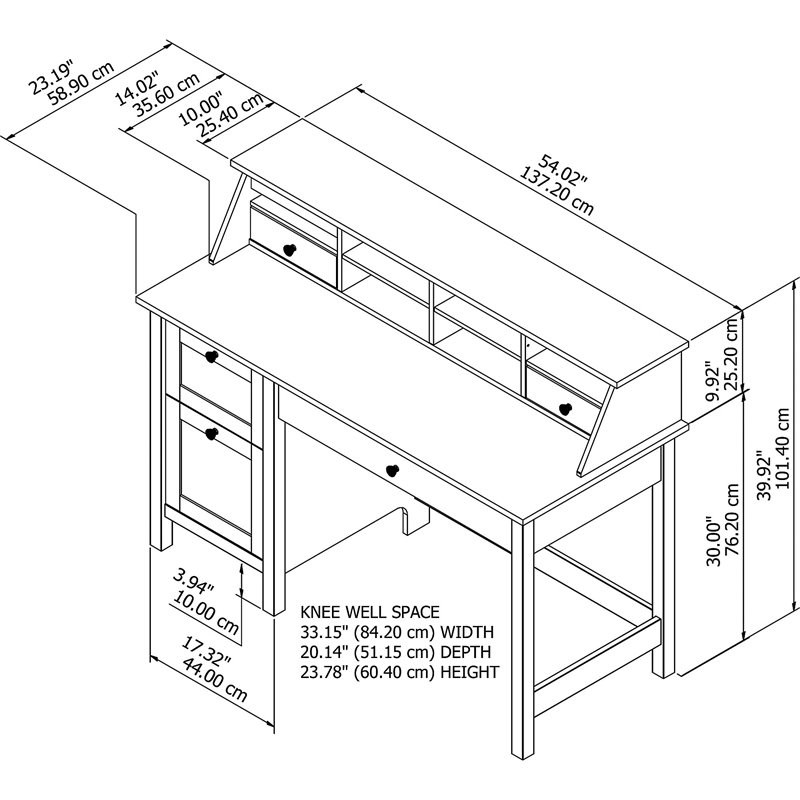 UrbanPro Farmhouse 54W Desk with Drawers and Organizer in Shiplap Gray and White