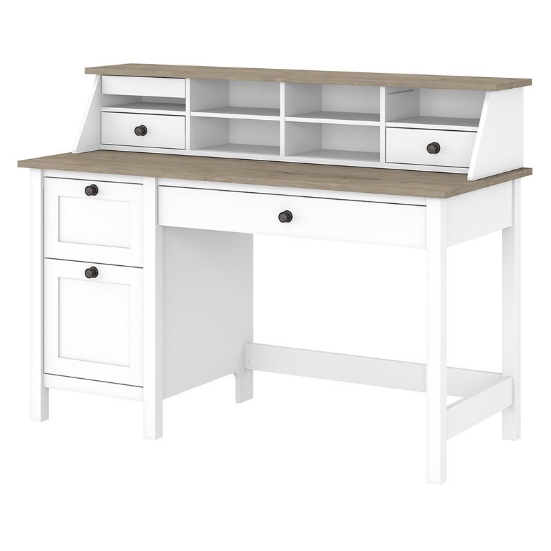 UrbanPro Farmhouse 54W Desk with Drawers and Organizer in Shiplap Gray and White
