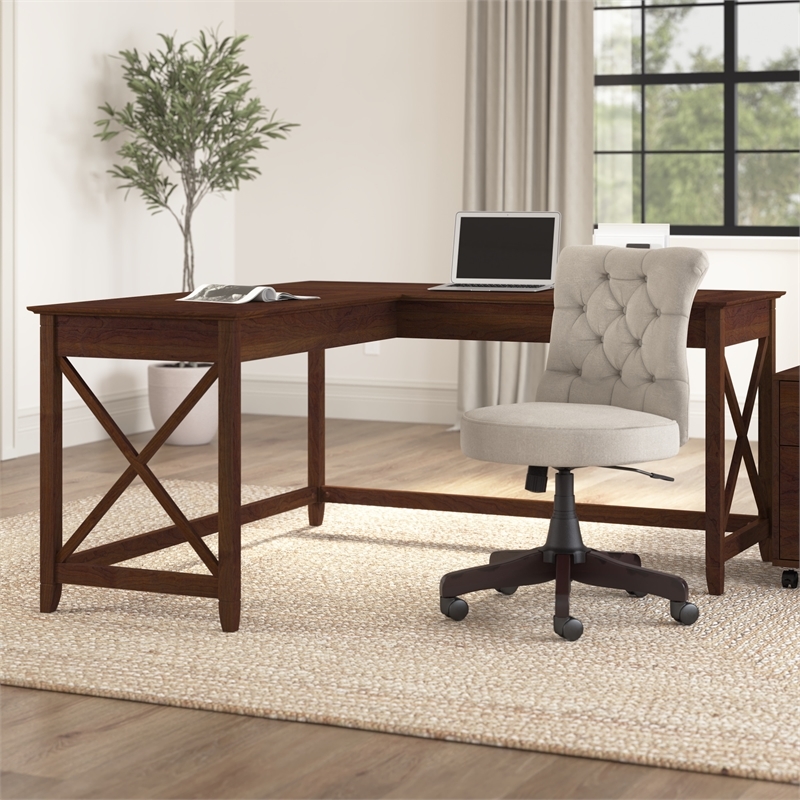 UrbanPro L Shaped Contemporary Engineered Wood Desk in Cherry