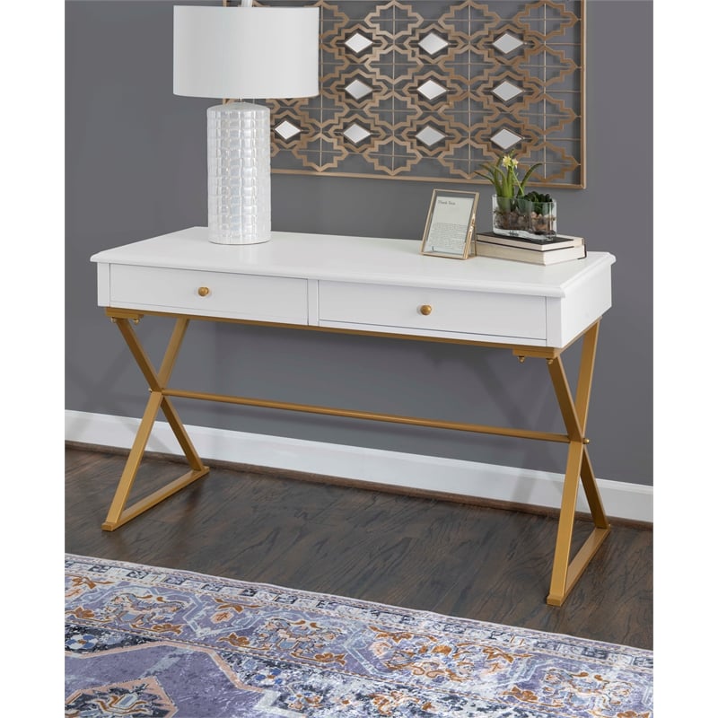 UrbanPro Transitional Two Drawer Metal Desk in White