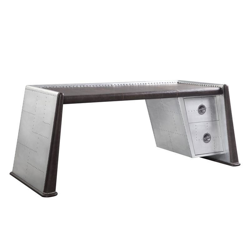 UrbanPro Modern Desk in Distress Chocolate Top Grain Leather and Aluminum
