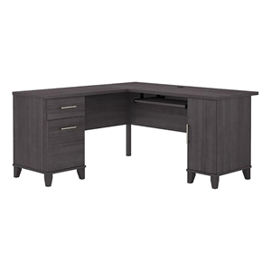 UrbanPro 60&quot Transitional Engineered Wood L Shaped Desk with Storage in Gray