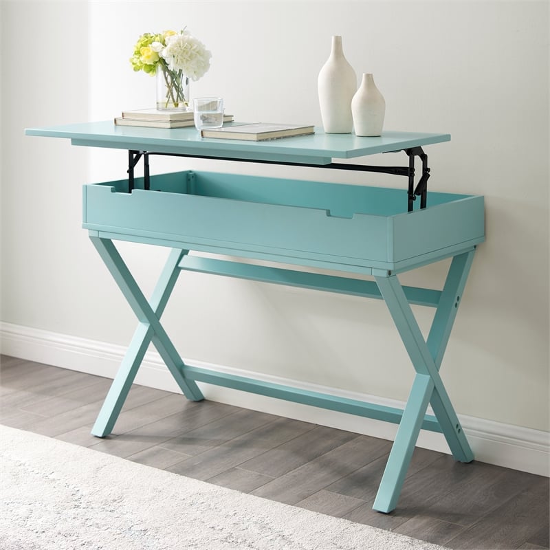 UrbanPro Transitional Lift Top Stand Up Wood Desk in Turquoise Blue