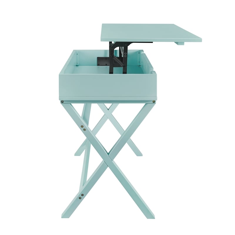 UrbanPro Transitional Lift Top Stand Up Wood Desk in Turquoise Blue
