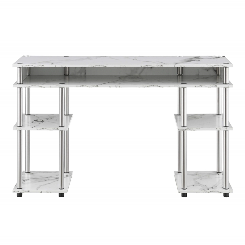 UrbanPro Contemporary Wood No-Tools Student Desk in White Faux Marble