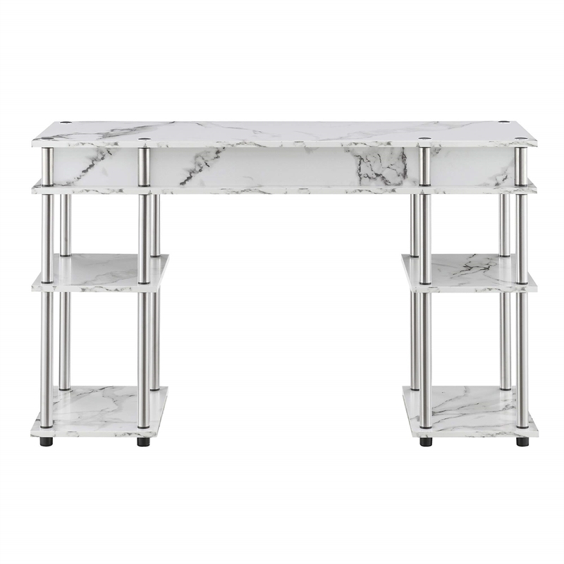 UrbanPro Contemporary Wood No-Tools Student Desk in White Faux Marble