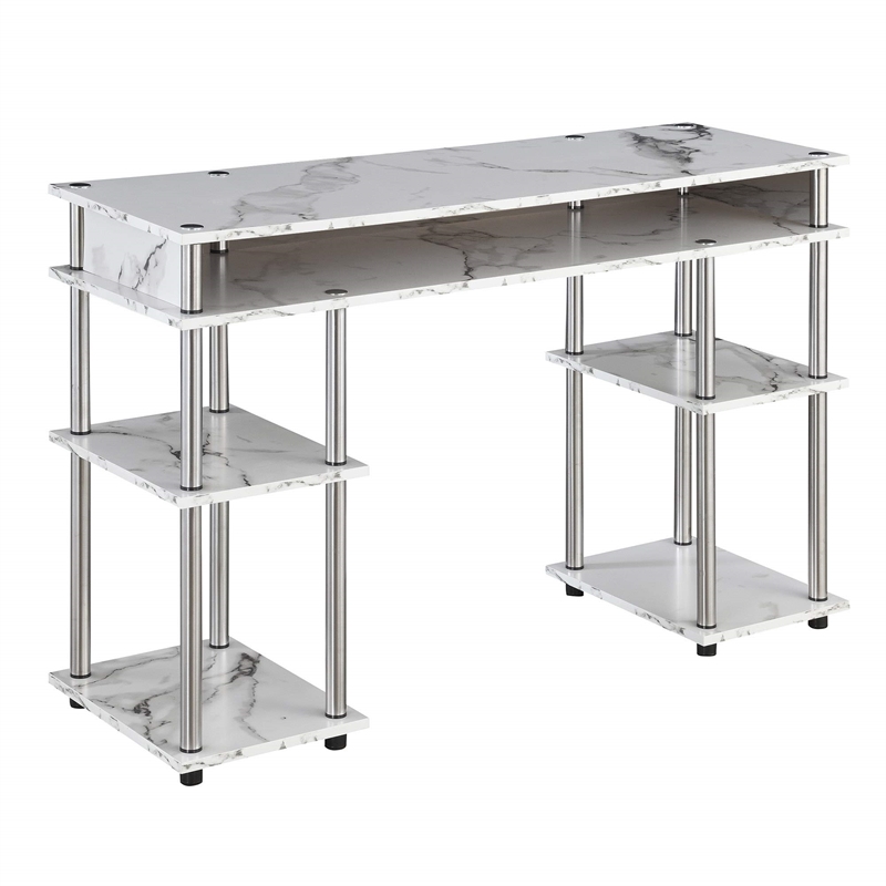 UrbanPro Contemporary Wood No-Tools Student Desk in White Faux Marble