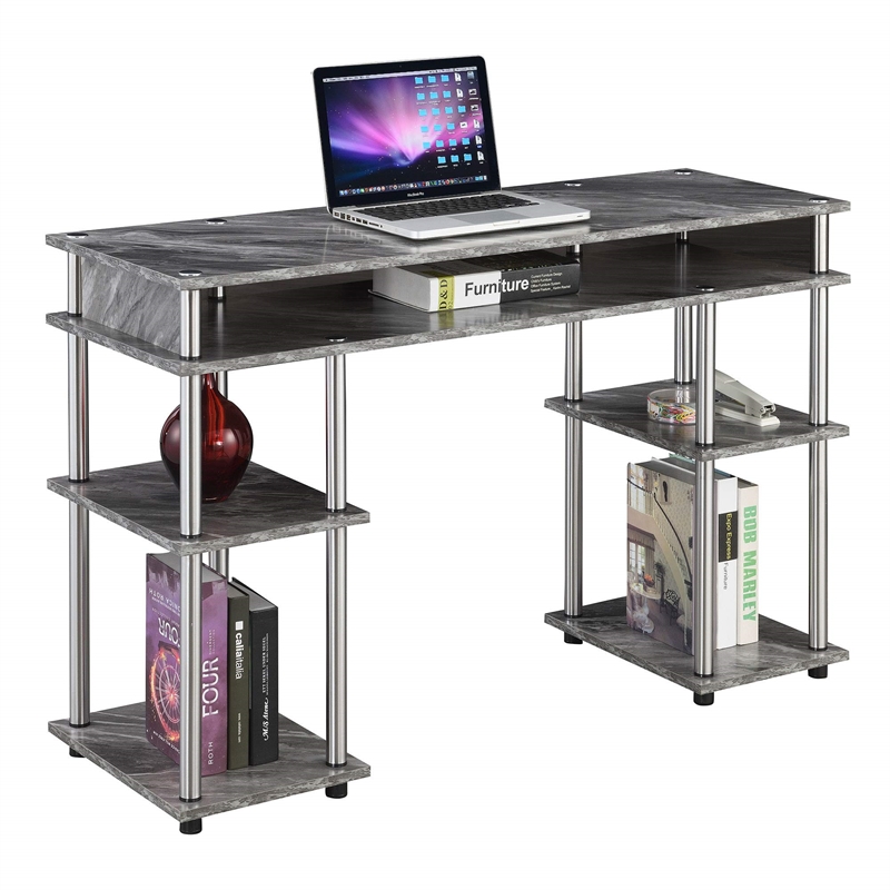 UrbanPro Contemporary Wood No Tools Student Desk in Gray Faux Marble