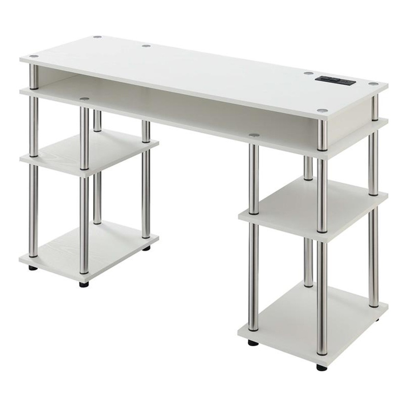 UrbanPro Contemporary Wood No Tools Student Desk with Charging Station in White