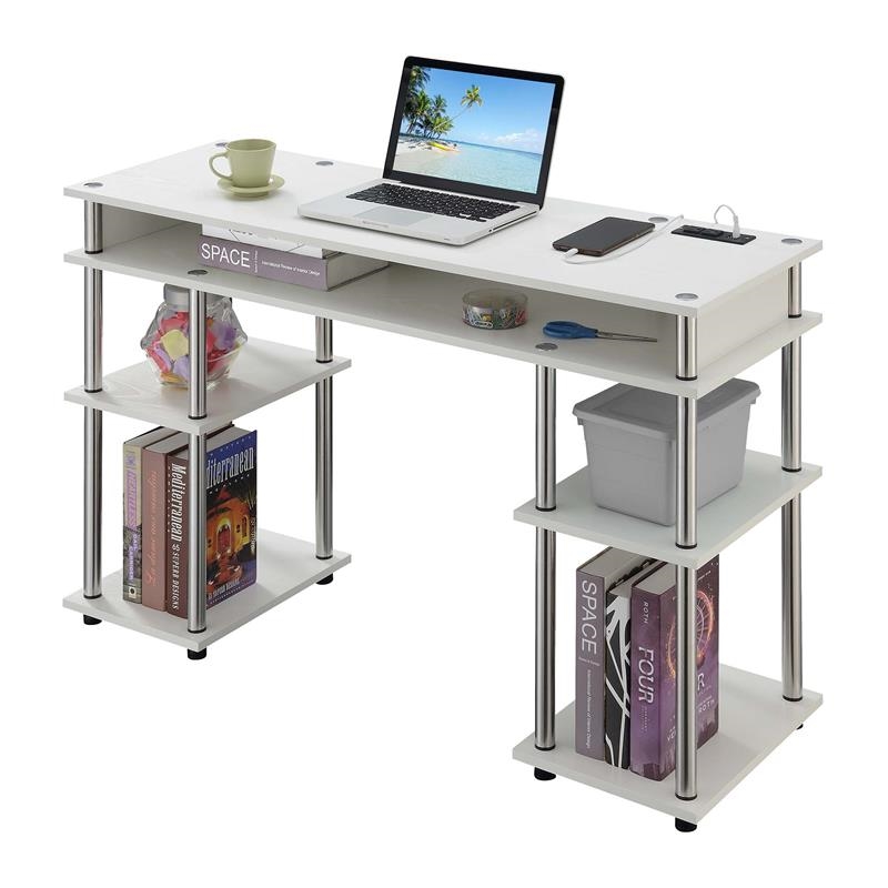 UrbanPro Contemporary Wood No Tools Student Desk with Charging Station in White