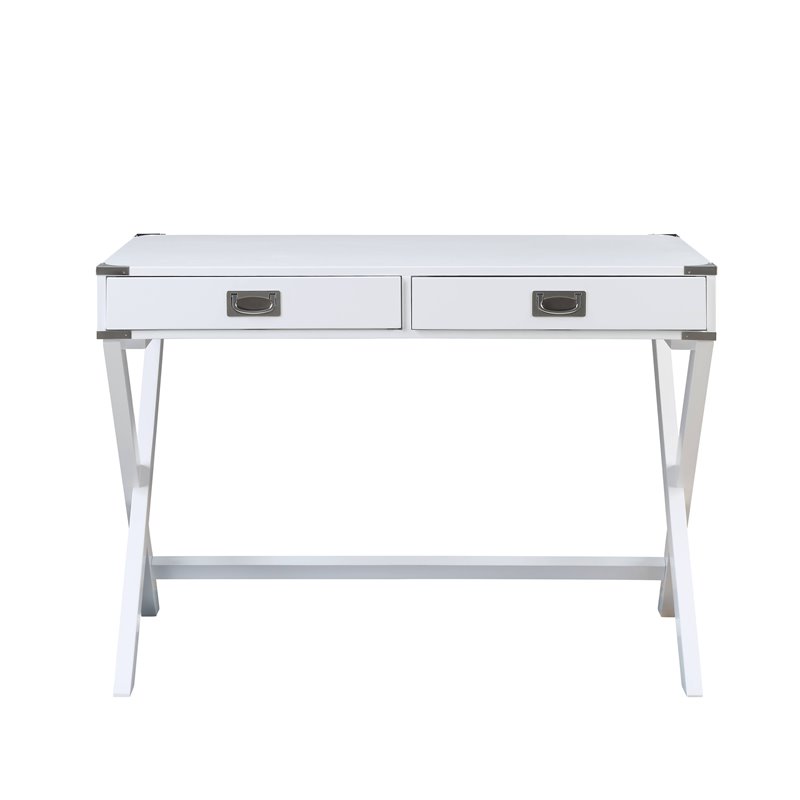 UrbanPro Wooden Rectangular 2-Drawer Writing Desk with X-Shaped Base in White
