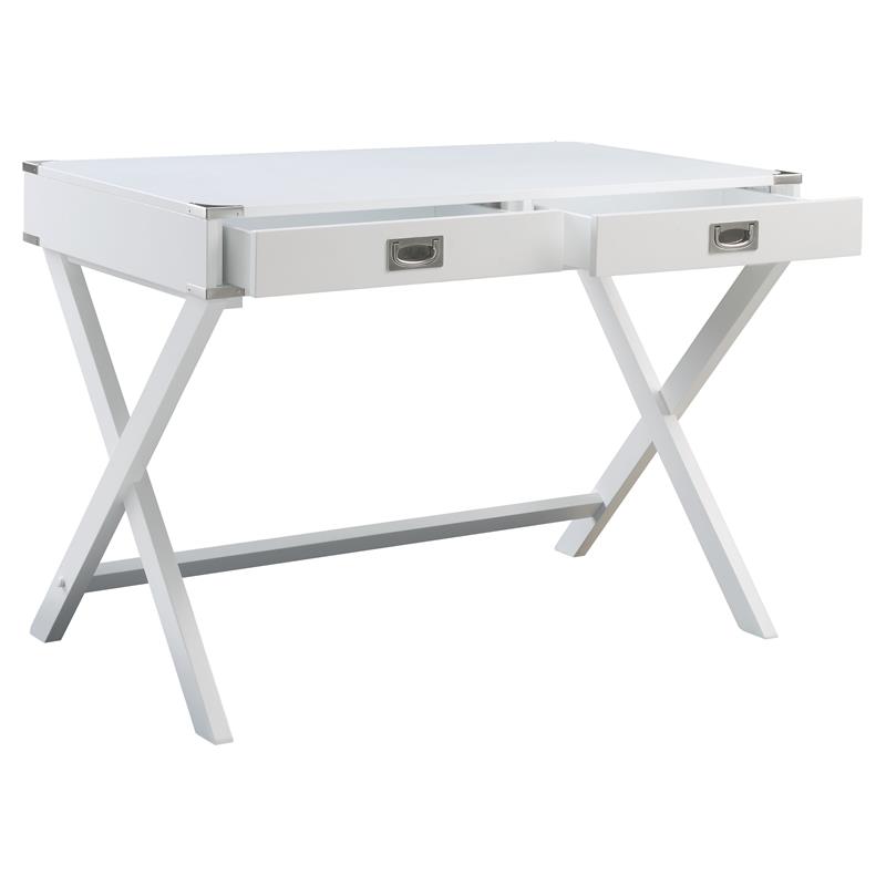 UrbanPro Wooden Rectangular 2-Drawer Writing Desk with X-Shaped Base in White