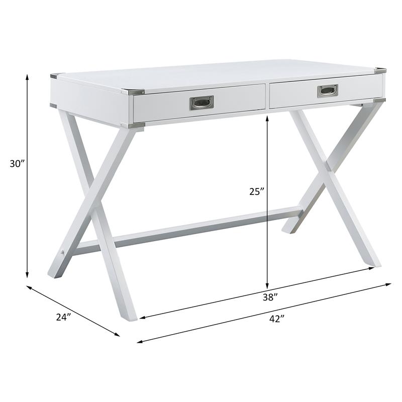 UrbanPro Wooden Rectangular 2-Drawer Writing Desk with X-Shaped Base in White