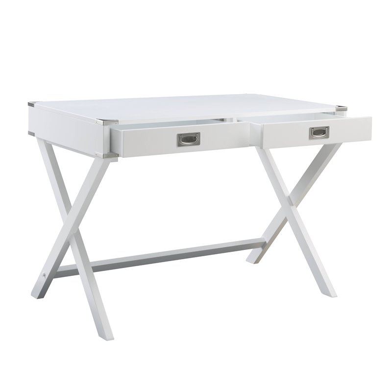 UrbanPro Wooden Rectangular 2-Drawer Writing Desk with X-Shaped Base in White
