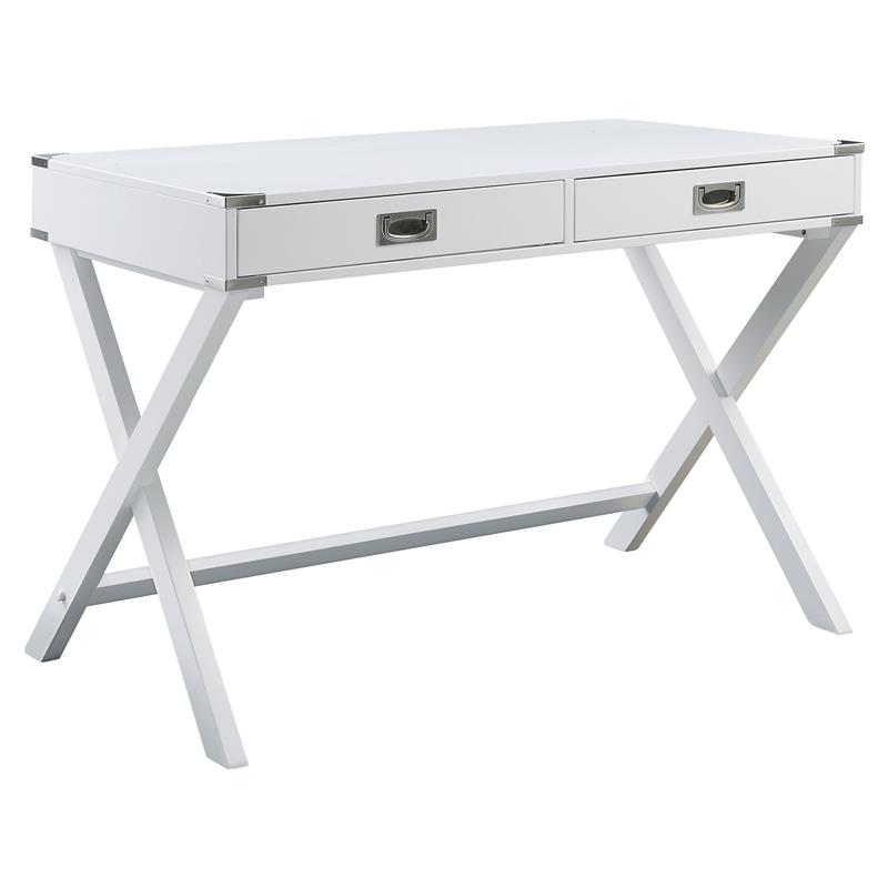 UrbanPro Wooden Rectangular 2-Drawer Writing Desk with X-Shaped Base in White