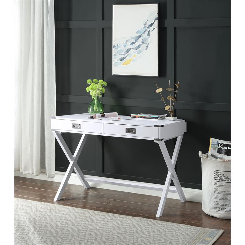 UrbanPro Wooden Rectangular 2-Drawer Writing Desk with X-Shaped Base in White